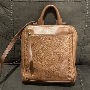 The Sak Tan Embossed Leather Convertible Backpack Crossbody